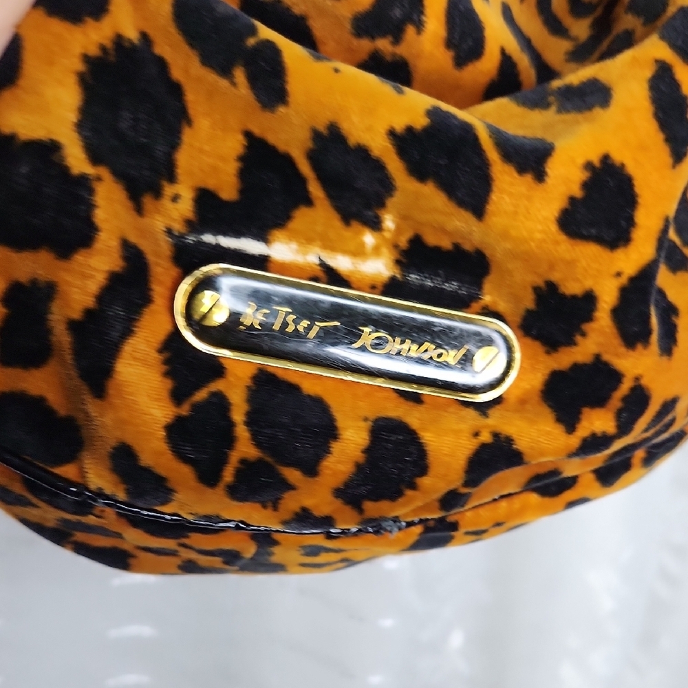 Vintage Betsey Johnson Velvet Leopard Print Purse W/ Bow, Studs - Picture 4 of 11